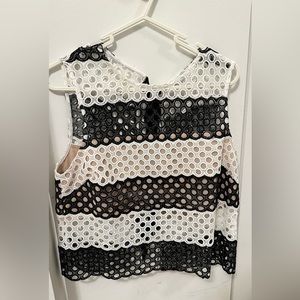 English Factory black and white embroidered top with open back to tie up